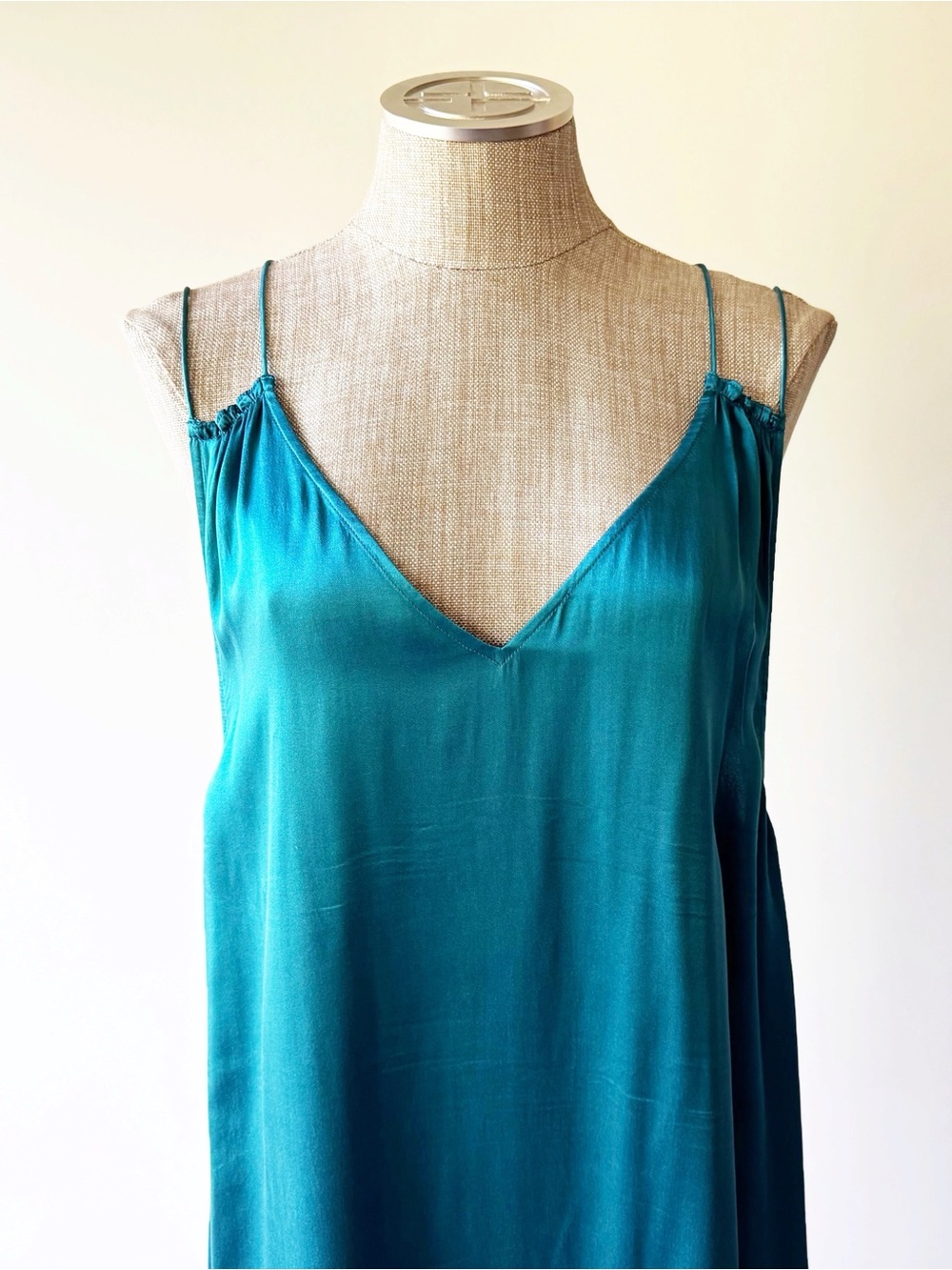 Calypso St. Barth Long Teal Silk Dress with Double Spaghetti Straps - Picture 6 of 13